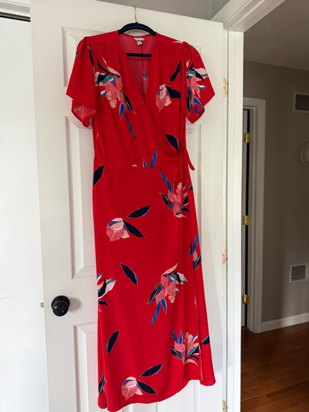 Red Floral Wrap Maxi Dress